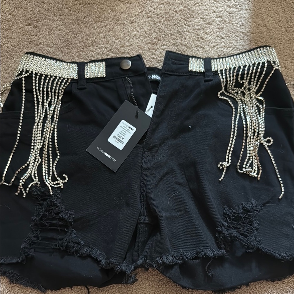 BRAND NEW!! Fashion Nova Black Jean Shorts Distressed Hem